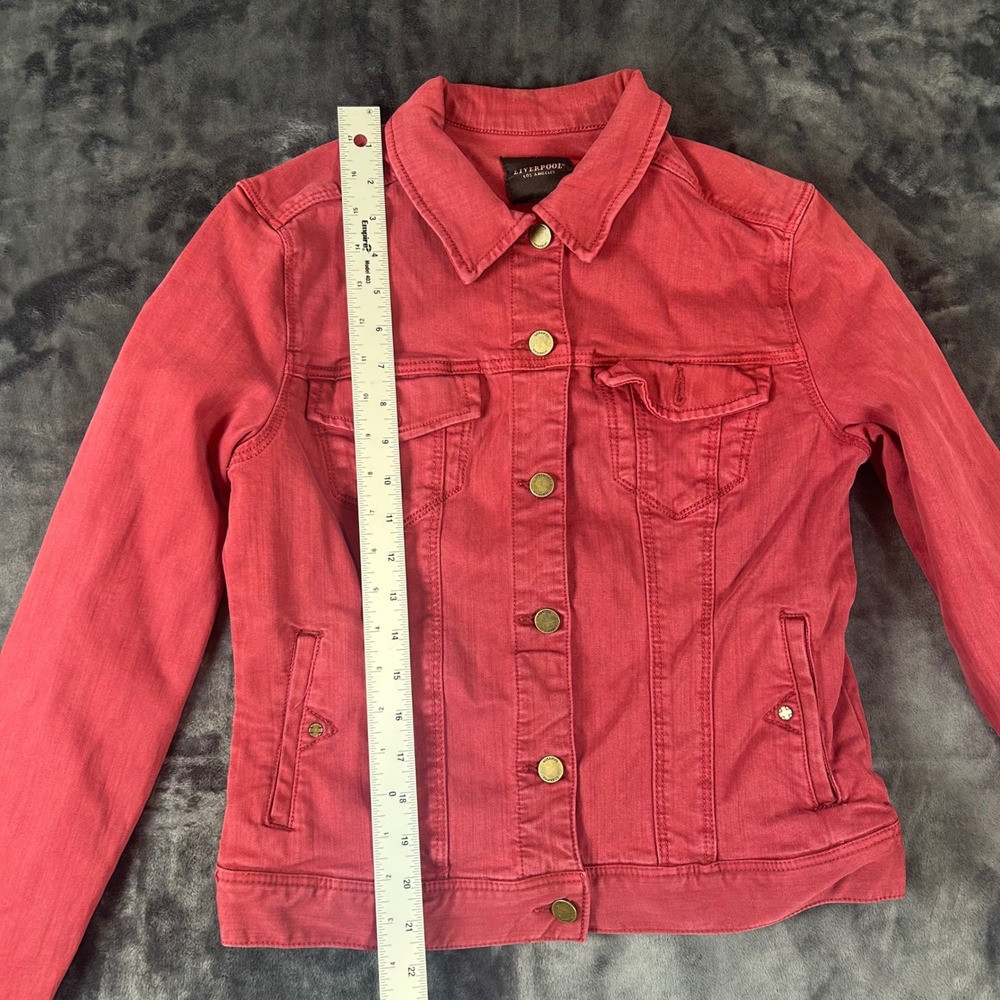 Liverpool Denim Jacket Womens Small Red Button Front Stretch Trucker Coat - Picture 2 of 8